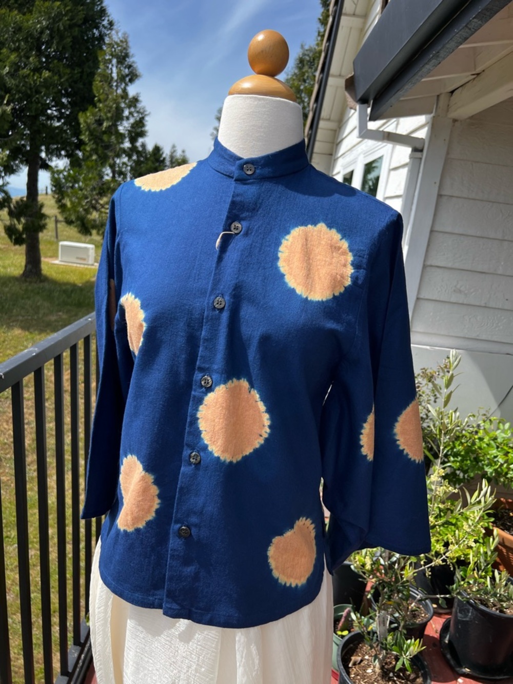 NEW NWT sou sou japan  Size Small Indigo Blue/Orange Tie Dye Kimono Top Cotton